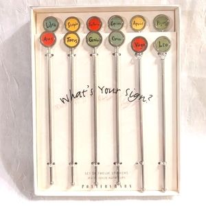 Pottery Barn Stir Swizzle Sticks Zodiac Astrology Drink Horoscope Cocktail Set